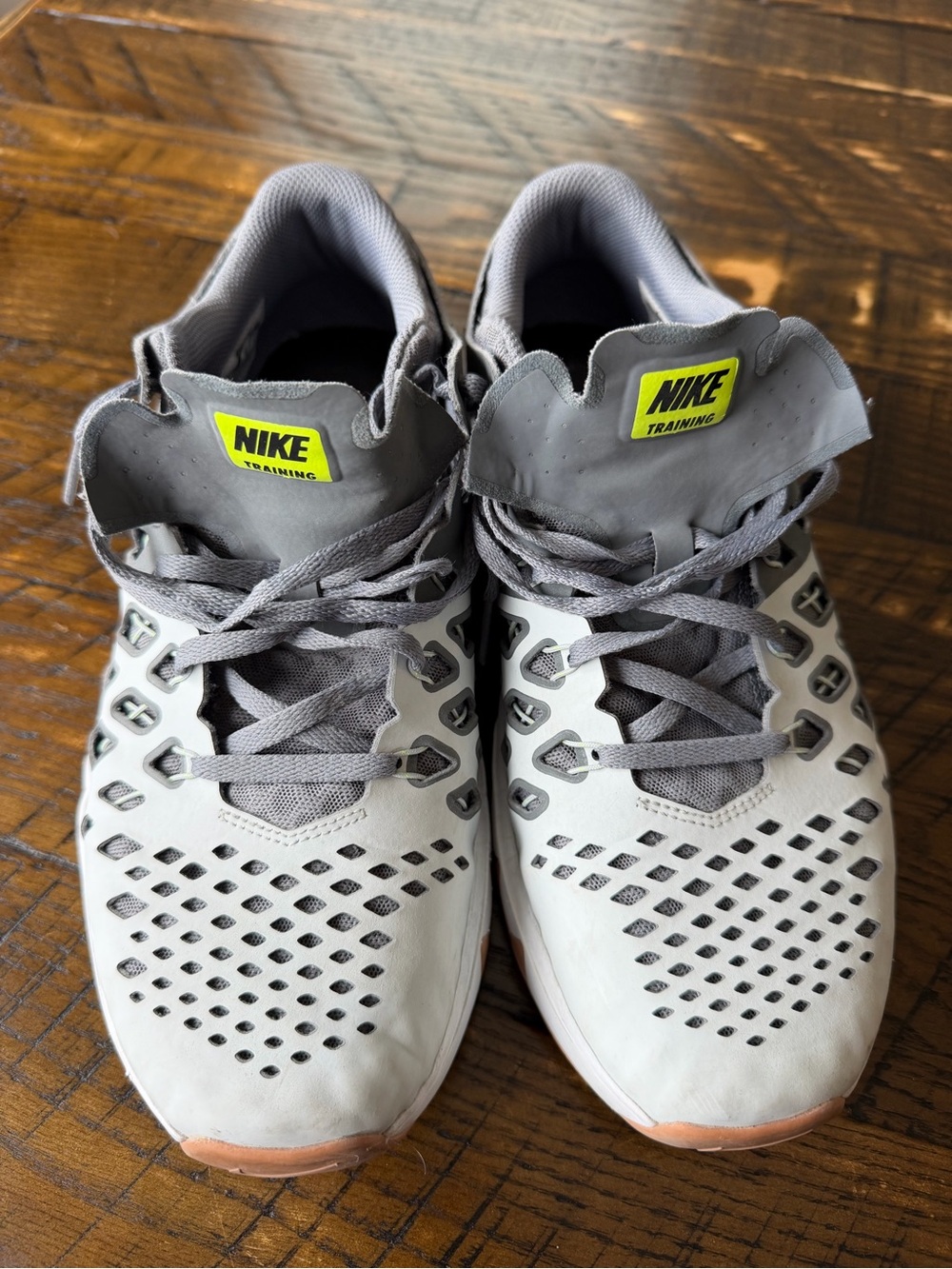 Nike Men's Gray Training Sneakers with Neon Yellow Logo
